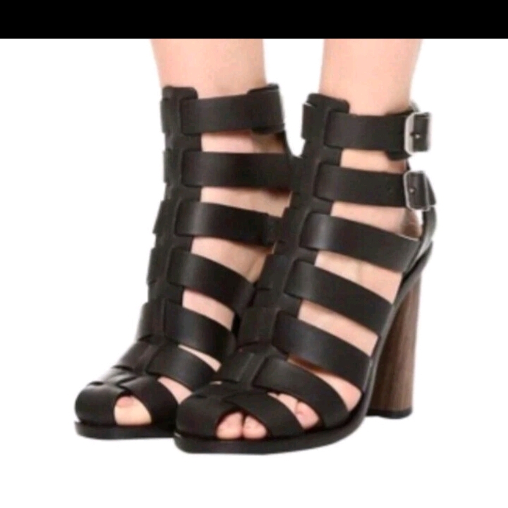 Vince Black Strappy Heels with Block Design